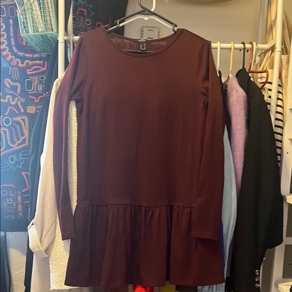 Elegant Burgundy Long Sleeve Peplum Top